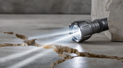 Revealing a Crack in a Concrete Pillar with a Flashlight Beam