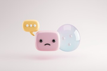 3D Sad emoji and broken bubble floating pastel icon