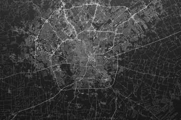 Street map of San Antonio (Texas, USA) on black paper with light coming from top