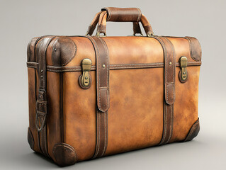 Vintage Leather Suitcase with Brass Buckles