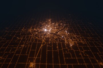 Aerial view on Decatur (USA) from south. Top view on modern city at night from space
