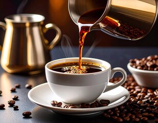 Pouring coffee into a cup 