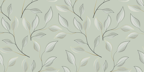 Obraz premium Seamless pattern on light green background with watercolor leaves