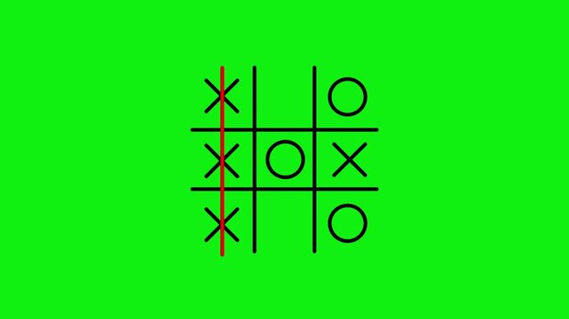 Tic tac toe icon animation on a green screen background