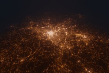 Aerial view on Nashville (USA) from west. Top view on modern city at night from satellite