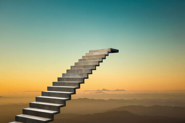 Stairway leading high into the sunset sky.