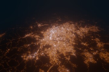 Aerial view on Belo Horizonte (Brazil) from north. Top view on modern city at night from satellite
