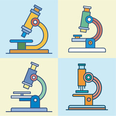 Microscope Vector Set – Colorful Flat Science Icons and laboratory equipment ideal for educational content,