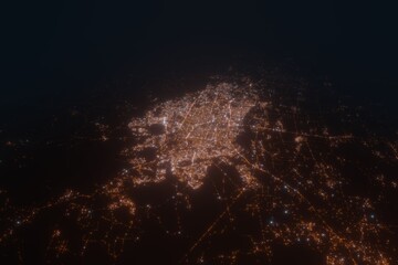 Aerial view on Leon (Mexico) from west. Top view on modern city at night from satellite