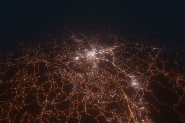 Aerial view on Concord (USA) from south. Satellite view on modern city at night
