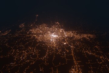 Aerial view on Eugene (USA) from south. Satellite view on modern city at night