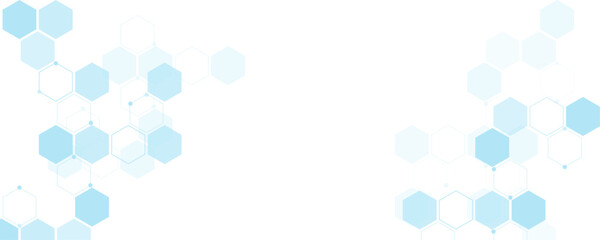 Light blue hexagon abstract technology background. Molecule structure medical science concept seamless banner design. 