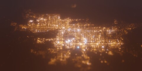 Street lights map of Phoenix and Mesa (Arizona, USA) with tilt-shift effect, view from north. Imitation of macro shot with blurred background. 3d render, selective focus