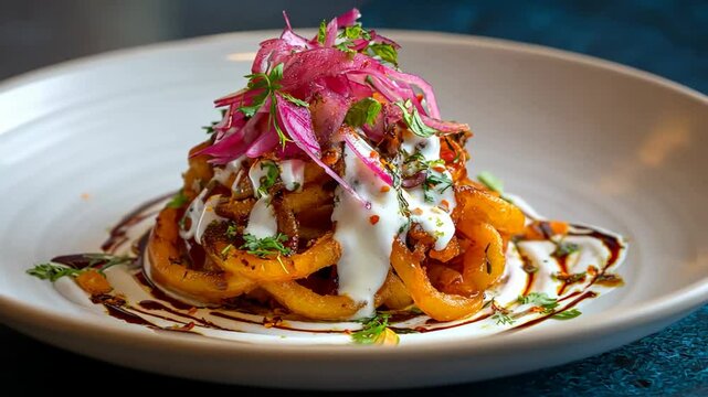 a Jalebi Indian sweet dish fine dining garnish