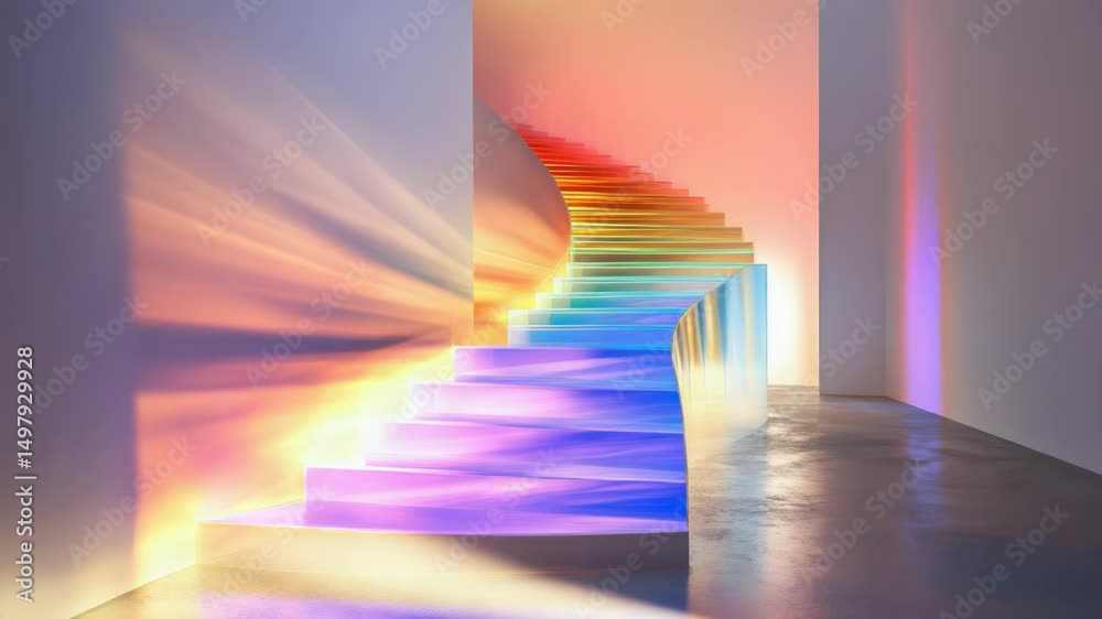 Poster a colorful staircase in a room with natural light entering from outside