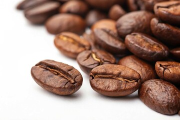 Roasted Coffee Beans in Air Brown Coffee Beans Aromatic Coffee Beans Closeup Coffee Beans on white background