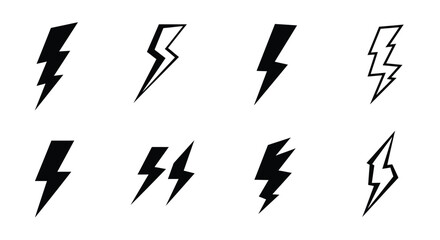 Icon set of lightning bolt, electric thunderbolt, lightning strike, dangerous symbol vector illustration