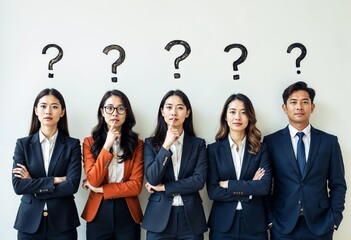 Confused Business Team with Question Marks – Concept of Uncertainty and Decision-Making