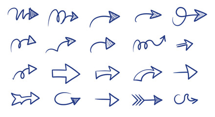 Doodle vector arrows. Isolated, pen drawing. Hand drawn set