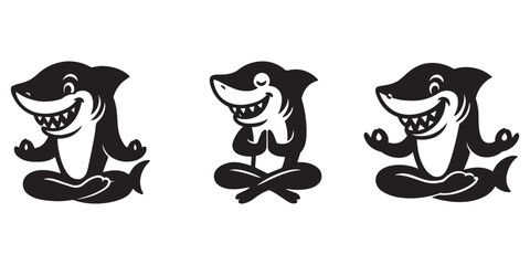 A Cartoon Shark Yoga Silhouette Vector Illustration