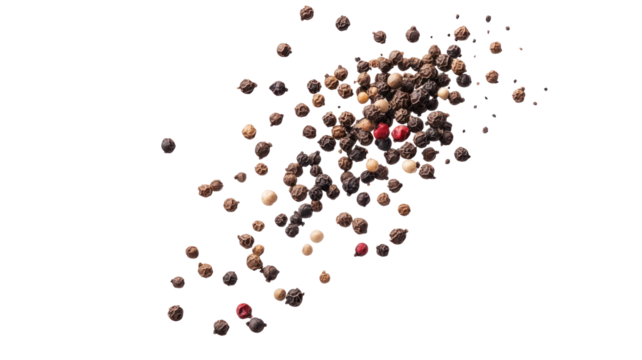 Falling Peppercorns Isolated on Transparent Background

