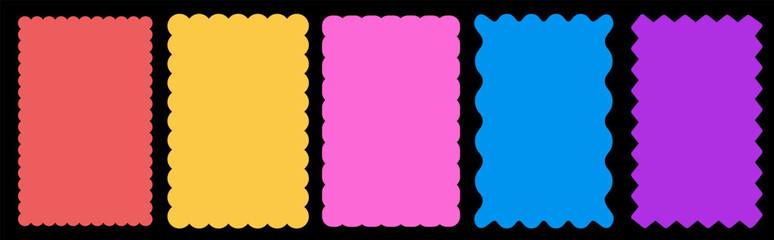 Wavy scalloped rectangular shapes in flat retro style. Text boxes with curved borders and decorative elements i