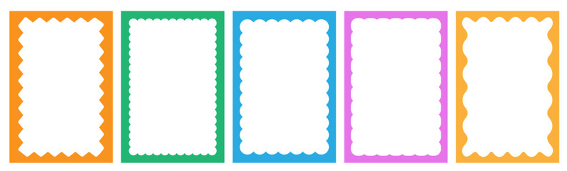 Wavy frame border set. Retro scallop shape line. Vector fun abstract rectangles.