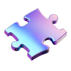 Obraz premium Iridescent puzzle piece with a metallic border isolated on a black background in a close up view on transparent background