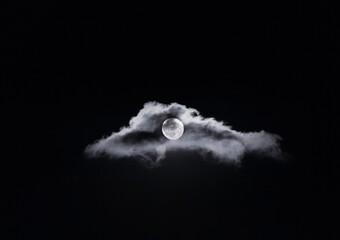 Full Moon Behind a Lone Cloud in a Clear Night Sky