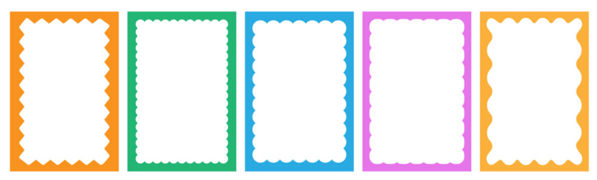 Wavy frame border set. Retro scallop shape line. Vector fun abstract rectangles.