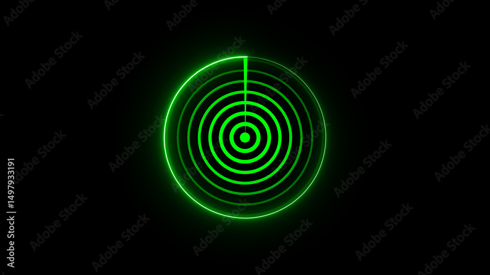 Poster digital representation of a green radar screen interface showing a real time scan detecting possible