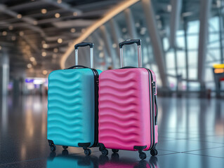 Colorful Suitcases in Airport Terminal