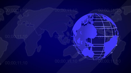 Global news broadcast template featuring a blue 3d globe superimposed on a world map illustration ideal for news channels and related media.