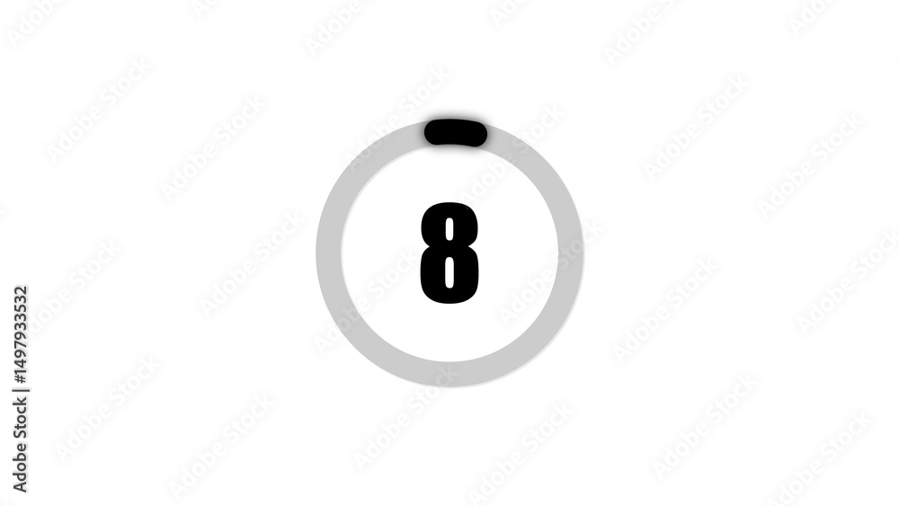 Poster simple timer countdown indicating the number eight with a black segment on a white background minima