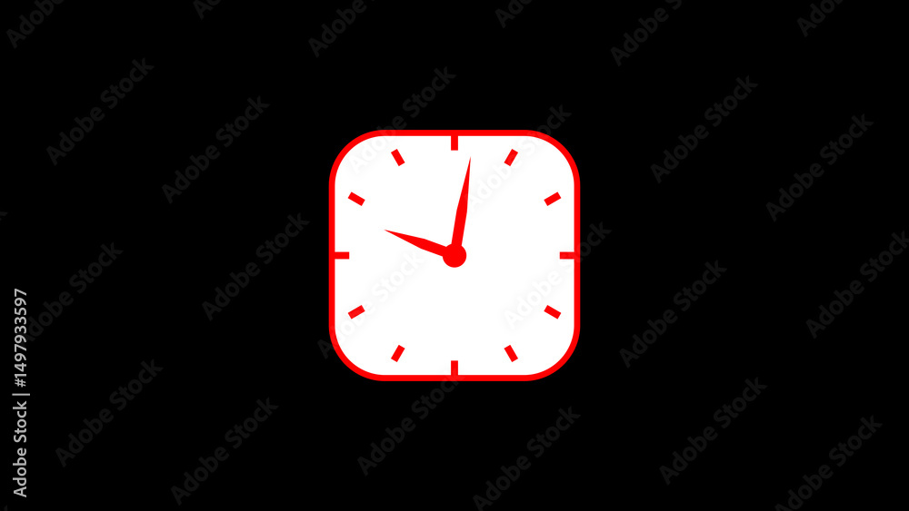 Poster a simple red and white square clock against a black background highlighting the concept of time mana