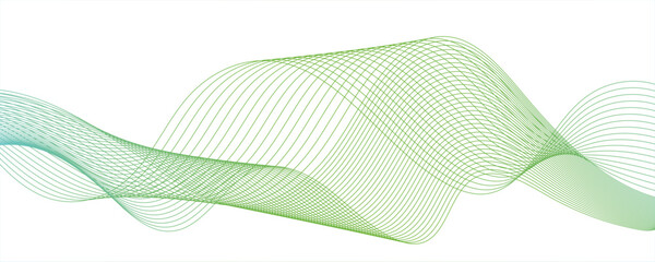 Abstract green wave lines on transparent background. Digital frequency track equalizer. Use for banner, template, wallpaper, frequency sound wave curve lines blend.