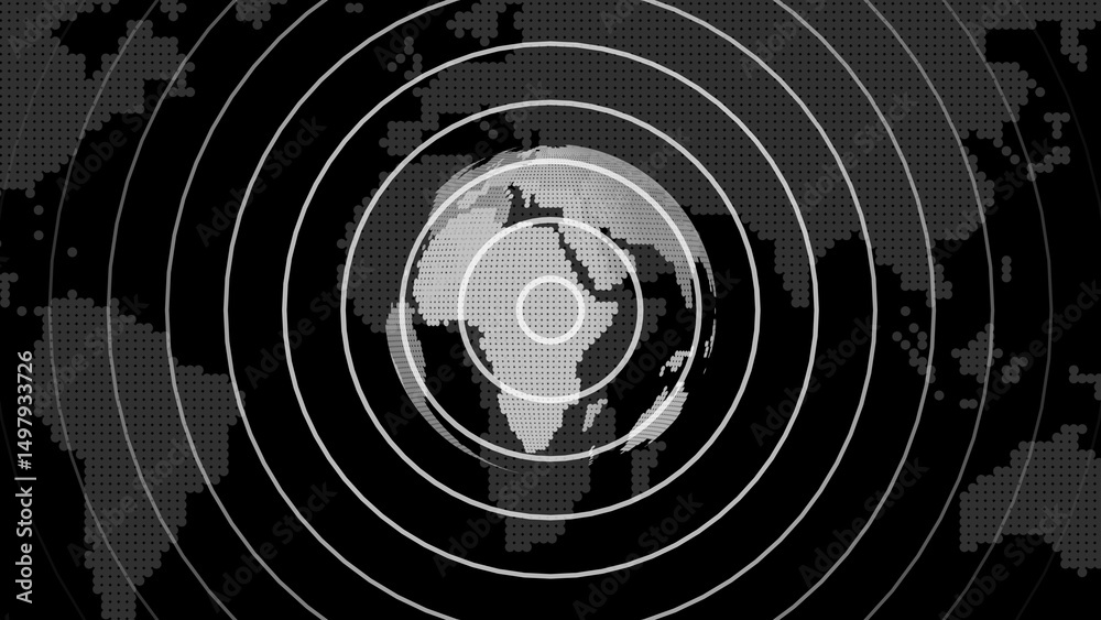 Poster global network visualization concept abstract earth surrounded by concentric circles illustrating wo