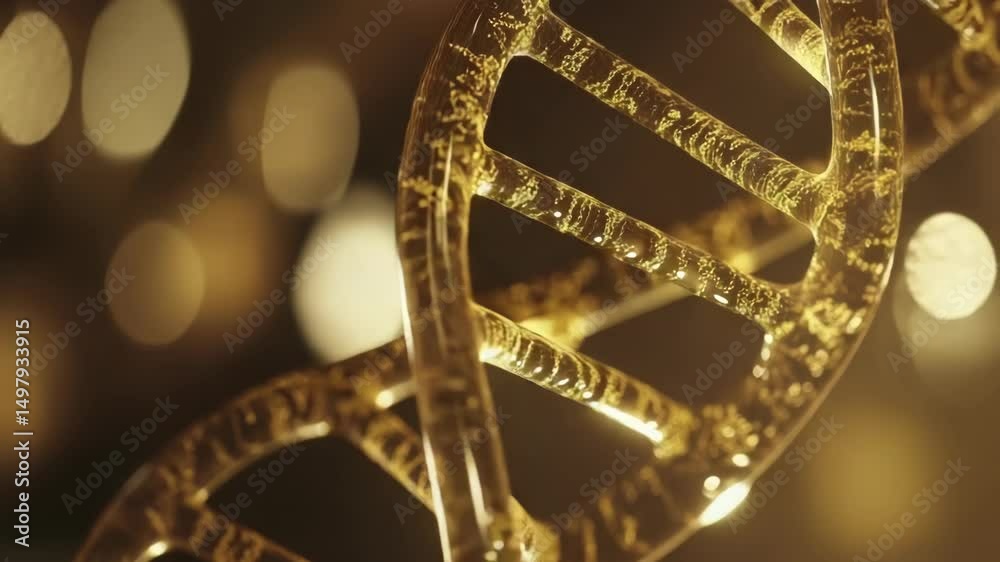 Poster a microscopic view of a golden dna double helix structure