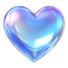 A translucent heart with iridescent colors of blue pink and white on a solid black background centered view on transparent background