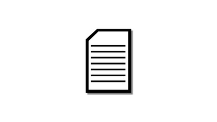 Simple and clean document icon black and white minimalist design illustrating paper file concept representing data and information on isolated white background