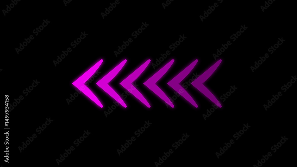 Poster glowing neon arrows pointing left in a row on a black background suitable for various design project