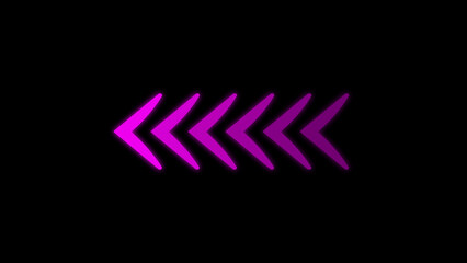 Glowing neon arrows pointing left in a row on a black background suitable for various design projects and applications.