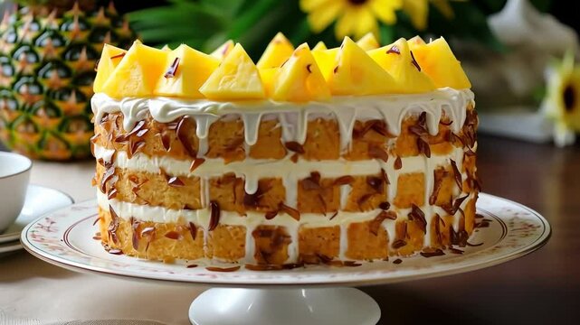 Homemade pineapple tart with cream