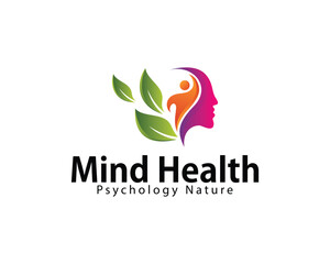 health mind logo creative design concept psychology nature leave