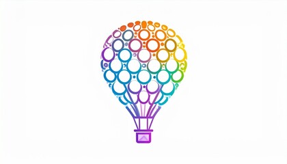 Hot air balloon made from colorful circles. Creativity concept logo element.