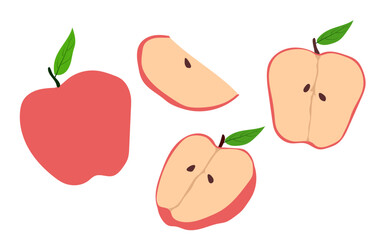 apple fruit and slices simple flat design vector illustration.