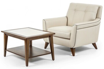 Fototapeta premium Elegant Armchair and Coffee Table Set Modern Comfort and Style on white background