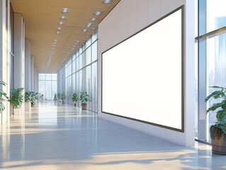 Modern Hallway with Blank Digital Screen and Natural Light