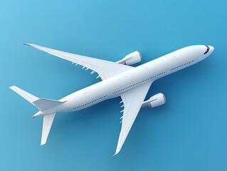 Top View of a Modern Airplane on Blue Background