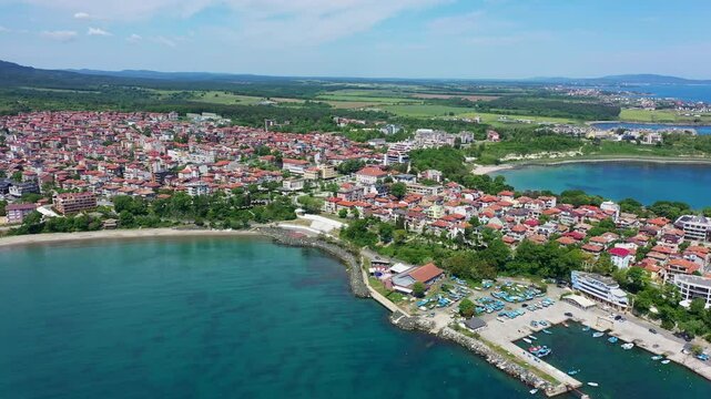 Aerial view to a sea town Tsarevo, Burgas, Bulgaria